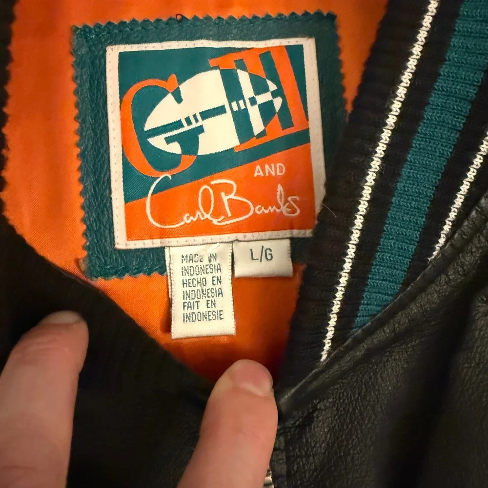 Vintage G-III Carl Banks Miami‎ Dolphins Leather Varsity Jacket Mens L Black NFL